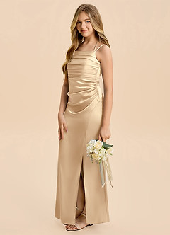Azazie Nova Junior Champagne Sheath Pleated Stretch Satin Dress image4
