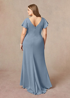 Azazie Peppermint Final Sale Dusty Blue Mermaid Scoop Ruched Stretch Crepe Dress image7