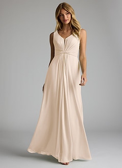 Azazie Gina Bridesmaid Dresses White Alabaster A-Line V-Neck Pleated Chiffon Dress image1