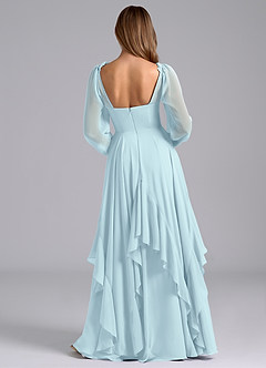 Azazie Karan Bridesmaid Dresses Cloud Blue A-Line Long Sleeve Chiffon Dress image2