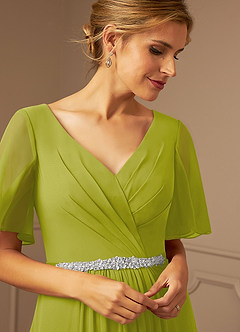 Azazie Tricia Mother of the Bride Dresses Lemongrass A-Line V-Neck Pleated Chiffon Dress image6