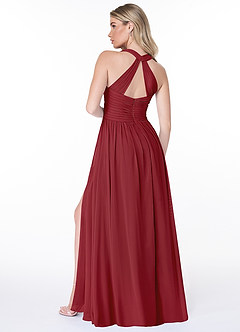 Azazie Jaclyn Brautjungfernkleider A-Linie Plissee Chiffon Kleid Granatapfelrot image6