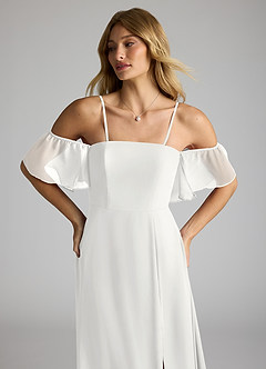 Azazie Sue Brudtärnklänningar Klä av A-Linje i Chiffong Av axeln Vit Konvertibel image2