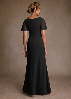 Azazie Suffolk vestidos de madre de la novia Vestido de Negro de Gasa de Corte en A con Plisado image3