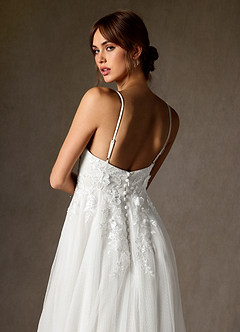 Azazie Nikita Wedding Dresses Diamond White A-Line Sequins Tulle Dress image5