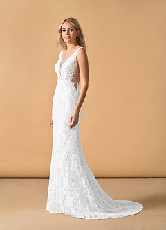 Azazie Gracen Wedding Dresses Diamond White Mermaid V-Neck Lace Tulle Dress image5