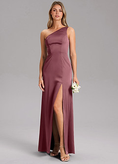 Azazie Phaedra Brautjungfernkleider A-Linie One-Shoulder Stretch-Satin Kleid Wüstenrose image3