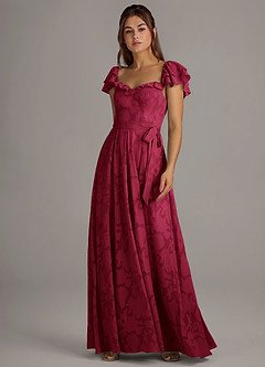 Azazie Aricella Jurken voor bruidsmeisjes Jurk van Bloemen Burn-out met A-Lijn Korset Bourgondië image3