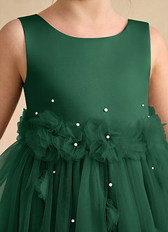 Azazie Lux Flower Girl Dresses Dark Green A-Line Beaded Tulle Dress image7