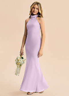 Azazie Velli Junior Meerjungfrau-Linie Hoher Kragen Chiffon Kleid Frostiges Flieder image4