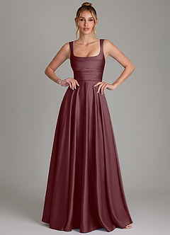 Azazie Azaria Robes de demoiselle d'honneur Robe Trapèze en Satin extensible Corset Sangria image1