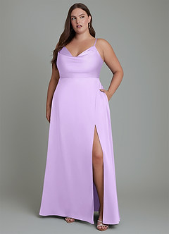 Azazie Sarella Bridesmaid Dresses Lilac A-Line Pleated Stretch Satin Dress image10
