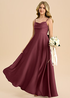 Azazie Bear Junior Vestido de Merlot de Satén Elástico de Corte en A con Escote de Corazón image5