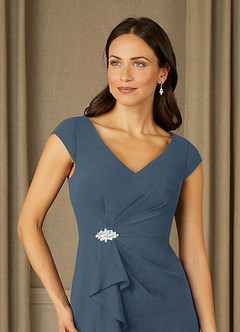 Azazie Nola Final Sale Neptune Sheath V-Neck Pleated Chiffon Dress image4