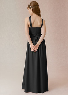 Azazie Jiya Junior Black A-Line Pleated Stretch Satin Dress image2