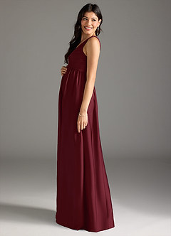 Azazie Yetta Maternity Bridesmaid Dresses A-Line Pleated Stretch Satin Floor-Length Dress image4