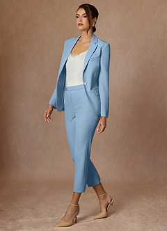 front Kennedy Sky Blue Structured Stretch Pants Suit