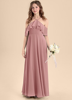 Azazie Tessabelle Junior Jurk van Chiffon met A-Lijn Off the Shoulder Stoffige Roos image4