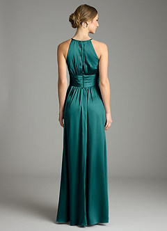 Azazie Bonnie Bridesmaid Dresses Peacock A-Line Pleated Stretch Satin Dress image5