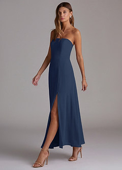 Azazie Wren Abiti da Damigella Abito A-Line in Chiffon Senza Cinturino Marino Scuro image3