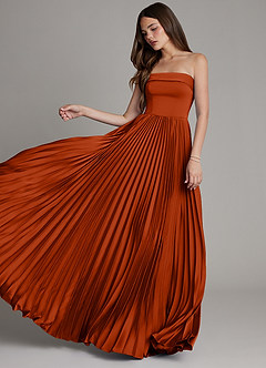 Azazie Mariana Brautjungfernkleider Eine Linie Plissee Stretch-Satin Kleid Paprika image5