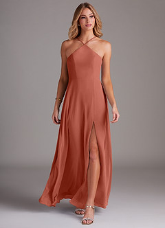 Azazie Bailey Bridesmaid Dresses Clay A-Line Halter Side Slit Chiffon Dress image4