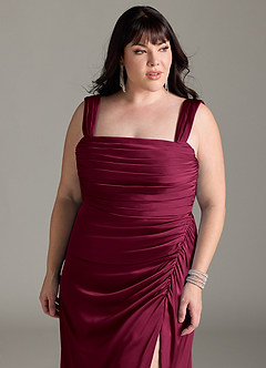 Azazie Jesaphine Bridesmaid Dresses Burgundy Sheath Bow Stretch Satin Dress image12