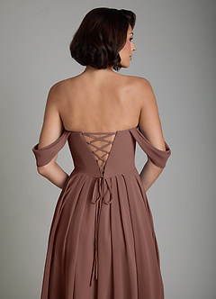 Azazie Loisa Bridesmaid Dresses Espresso A-Line Corset Chiffon Convertible Dress image4