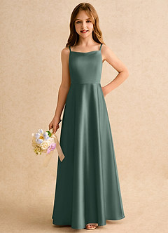 Azazie Joella Girls Formal Flower Girl Dresses Sea Moss A-Line Pleated Stretch Satin Dress image3
