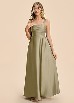 Azazie Azaria Junior A-Linie Plissee Stretch-Satin Kleid Moosgrün image6