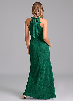 Azazie Doretta Bridesmaid Dresses Emerald Mermaid Pleated Floral Burnout Dress image6