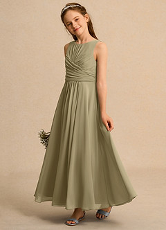 Azazie Ducky Girls Formal Flower Girl Dresses Moss Green A-Line Pleated Chiffon Dress image5