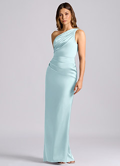 Azazie Akilah Bridesmaid Dresses Cloud Blue Mermaid One Shoulder Stretch Satin Dress image6