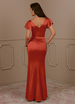 Azazie Roya Mother of the Bride Dresses Rust Mermaid V-Neck Pleated Stretch Satin Dress image4