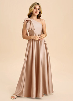 Azazie Penguin Junior Abito A-Line in Raso Elasticizzato Fiocco Rosa Inglese image4