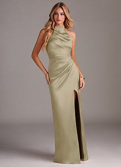 Azazie Jemma Bridesmaid Dresses Moss Green Sheath Pleated Stretch Satin Dress image3