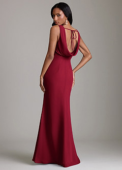 Azazie Linelle At-home Try On Dresses Burgundy Mermaid Pleated Chiffon Dress image2