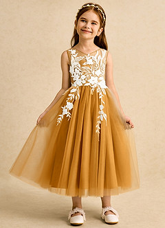 Azazie Sundae Blumenmädchenkleider Ballkleid Spitze Kleid Butterscotch image6