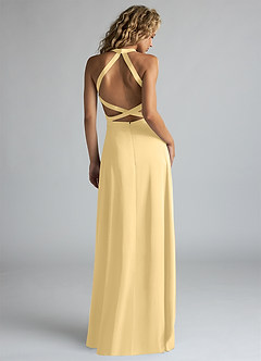 Azazie Clarice Brautjungfernkleider Eine Linie Hoher Kragen Stretch-Satin Kleid Butter image3