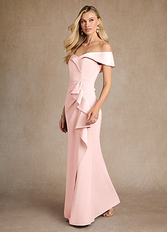 Azazie Laredo Mother of the Bride Dresses Blushing Pink Mermaid Off the Shoulder Stretch Crepe Dress image2
