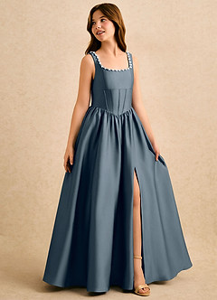 Azazie Enid Girls Formal Sukienki dla dziewczynek sypiących kwiaty Linia A Zroszony Satyna elastyczna Długość podłogi Sukienka image3