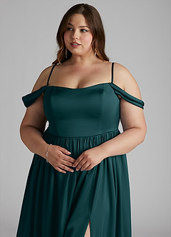 Azazie Morana Brautjungfernkleider Wandelbar A-Linie Schulterfrei Stretch-Satin Kleid Kiefer image15
