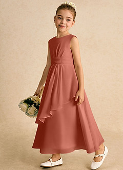 Azazie Edelweiss Flower Girl Dresses Clay A-Line Pleated Chiffon Dress image5