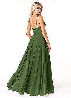 Azazie Emerald Vestidos de damas de honor Vestido de Oliva de Gasa de Corte en A con Volantes image3