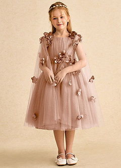 Azazie Staria Blumenmädchenkleider Ballkleid Gestreift Tüll Kleid Champagner Rosa image3