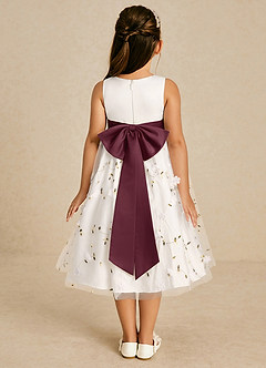 Azazie Pollie Flower Girl Dresses Ivory Cabernet A-Line Bow Tulle Dress image2