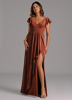 Azazie Omari Bridesmaid Dresses Terracotta A-Line Pleated Velvet Dress image4