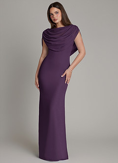 Azazie Hadley Bridesmaid Dresses Plum Mermaid Pleated Chiffon Dress image2