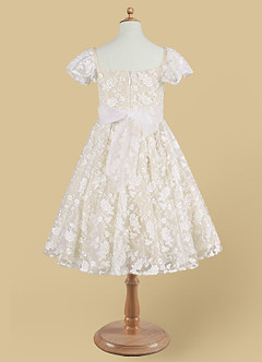 Azazie Delia Robe Demoiselle D'honneur Fillette Robe Trapèze en Dentelle Diamant Blanc Champagne image5