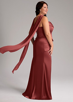 Azazie Sorrel Jurken voor bruidsmeisjes Converteerbaar Jurk van Stretch Satijn met Zeemeermin Strapless Terracotta image2